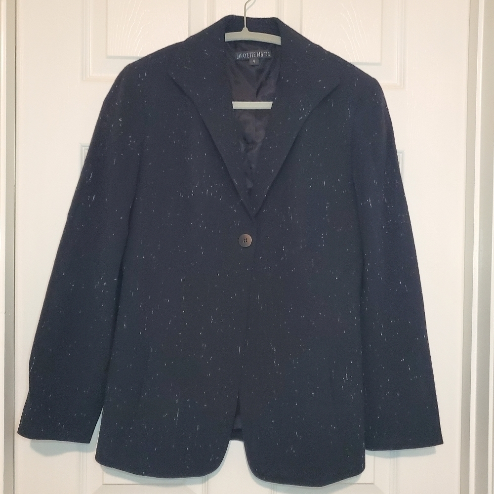Lafayette 148 Black Speckled Blazer Sz 4 Single Button Wool